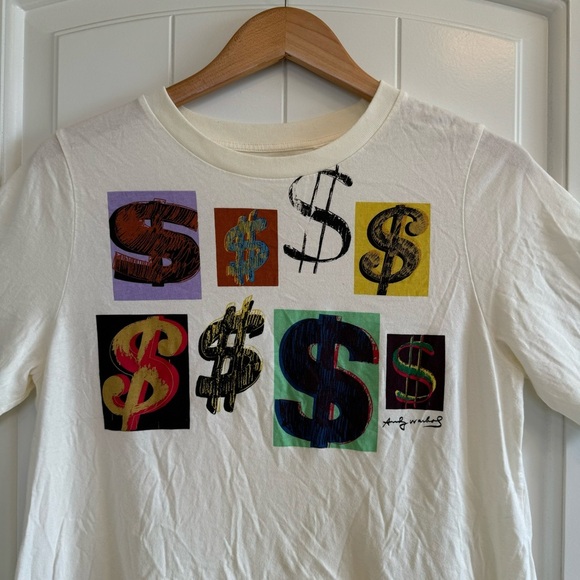 Uniqlo x SPRZYNY Andy Warhol Dollar Signs Cream Multicolor TShirt Size Large - Picture 5 of 6